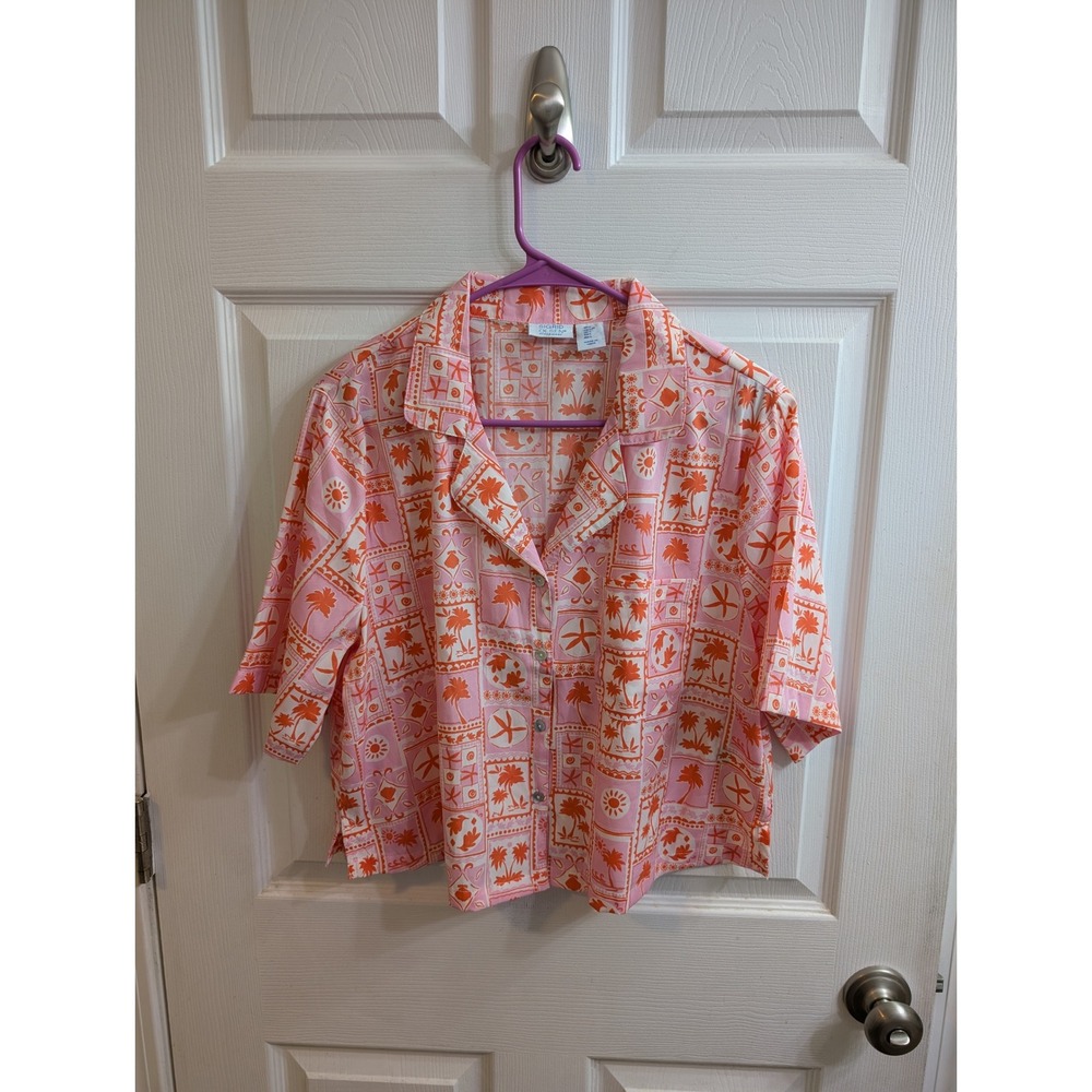 Sigrid Olsen Sleepwear Tropical Button Up Shirt Top - Size L